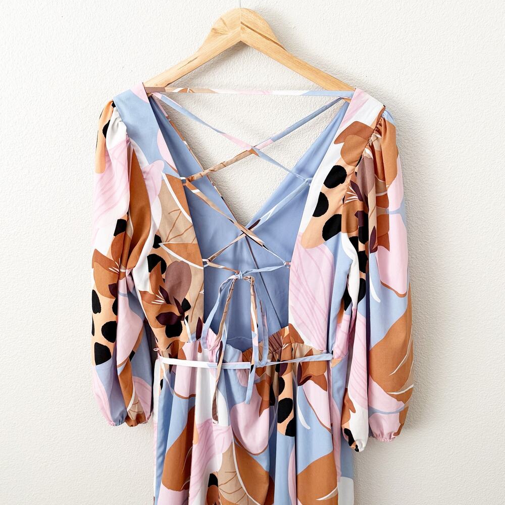 HUTCH x ANTHROPOLOGIE | Bloom Wrap Maxi Dress Ruffle Lace-up Back Abstract | XL - Picture 6 of 9